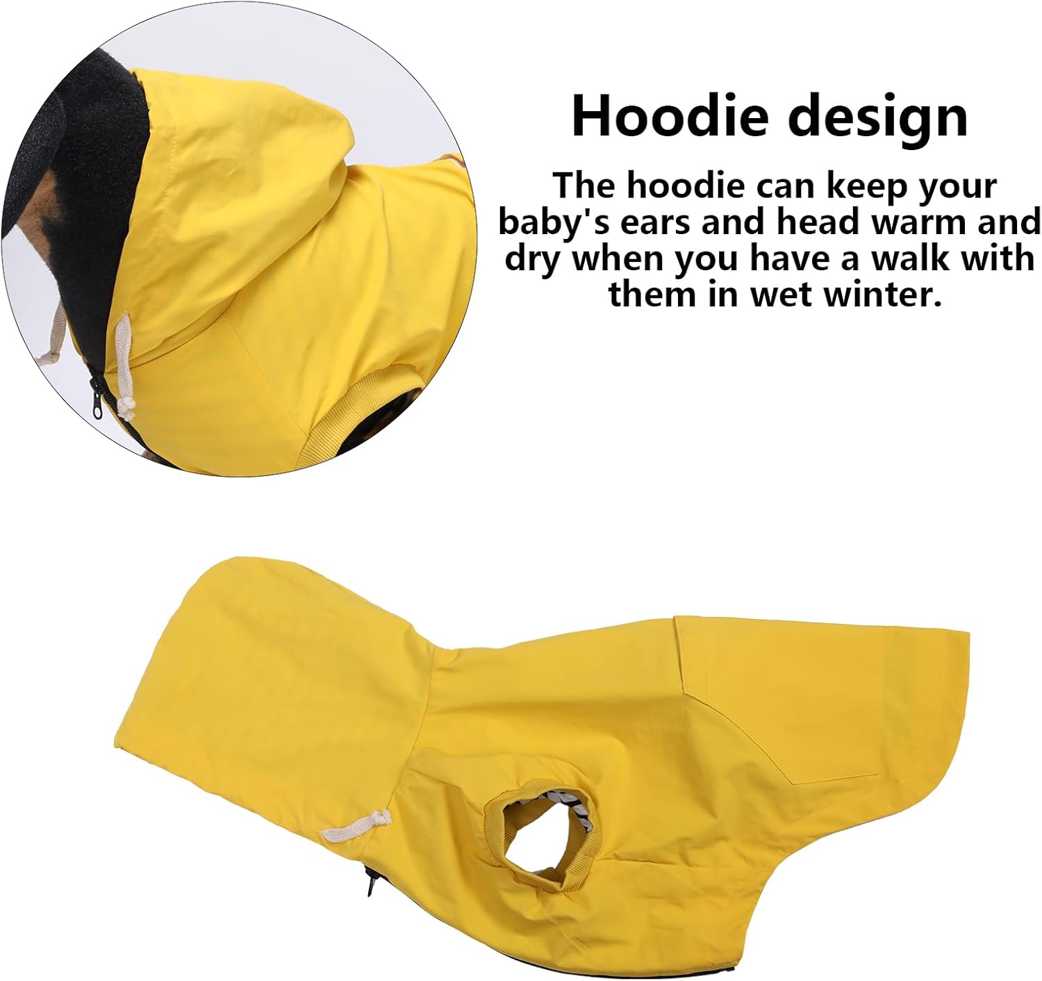 Thumbnail 4 de Dog raincoat waterproof jacket with hood, zipper & back pocket (Yellow) – Size S