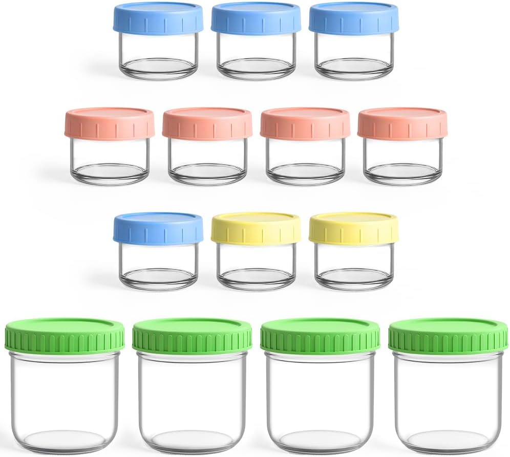 Detalle de Aolso Contenitori Alimentari — Set di 14 vasetti ermetici in vetro, 300 ml e 60 ml, lavastoviglie/freezer/microonde