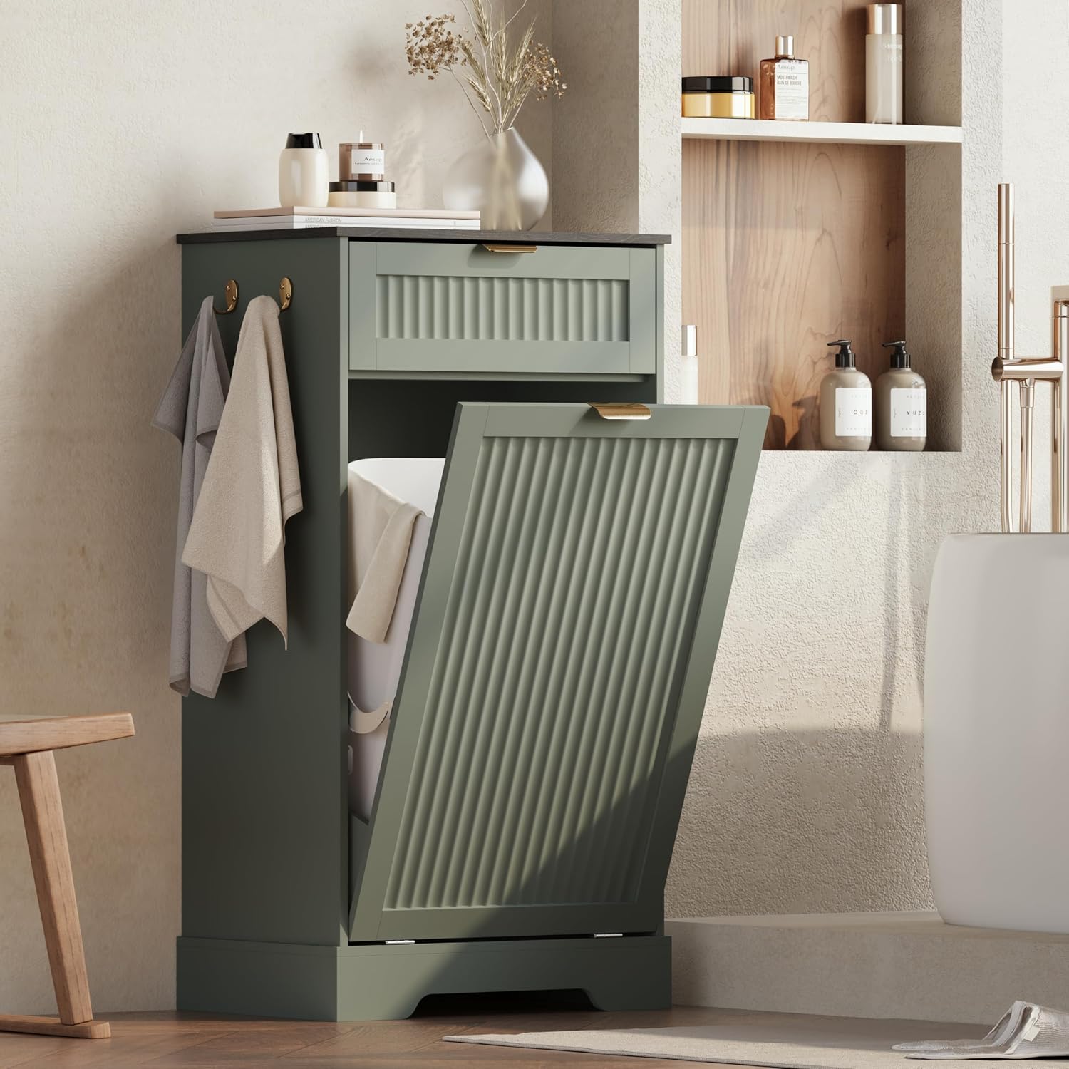 Detalle de METOTI HLG186-GR-02 Tilt-Out Trash Cabinet, 13-Gallon, Green
