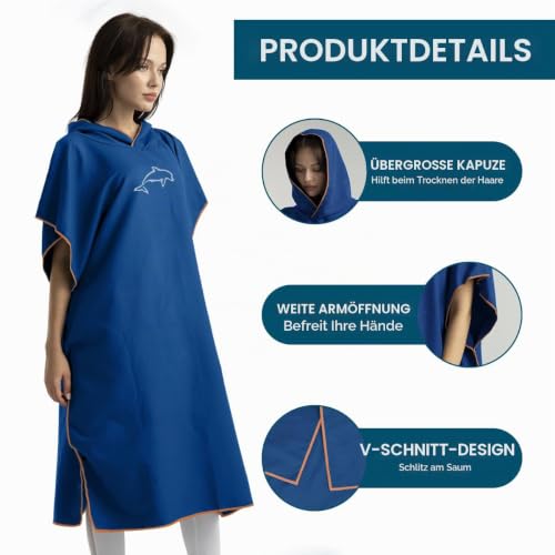 Detalle de flintronic Handtuch Poncho 110 × 80 cm – Mikrofaser Surf Poncho mit Kapuze