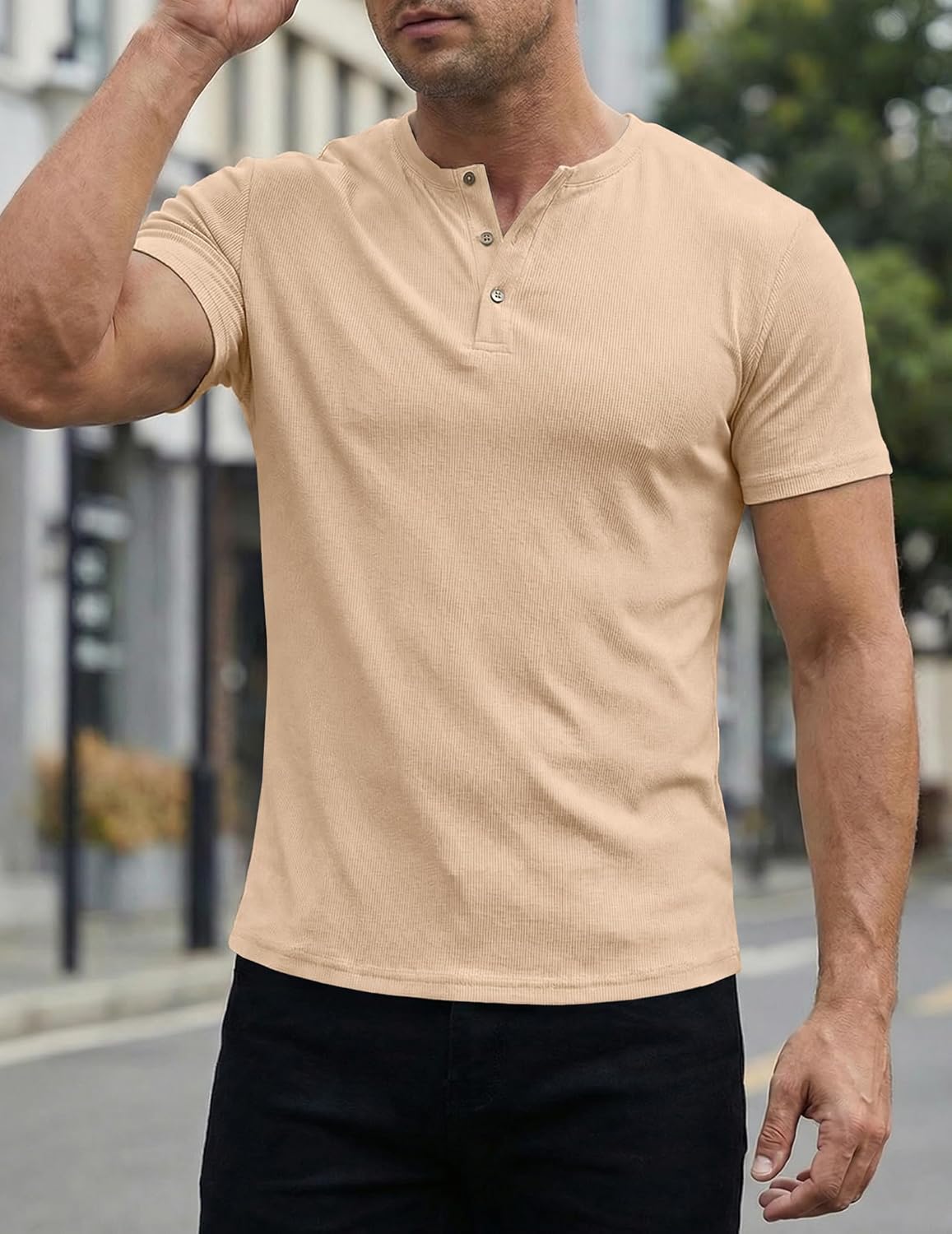 Thumbnail 1 de JMIERR Men's Muscle Slim Henley Shirts — Crewneck Longline Tee for Gym & Everyday