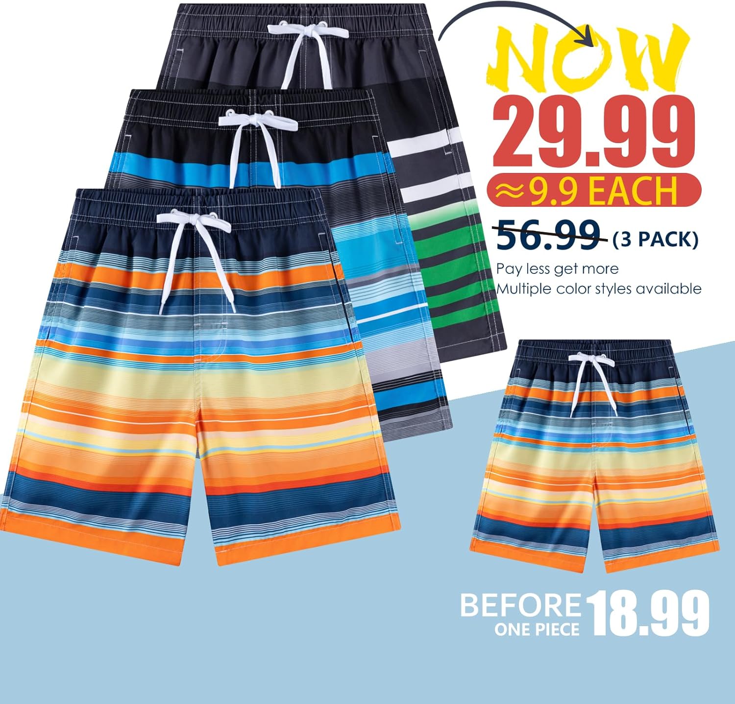 Detalle de Todbiccz Boys Swim Trunks 3 Pack: Quick-Dry, UPF 50+ Protection