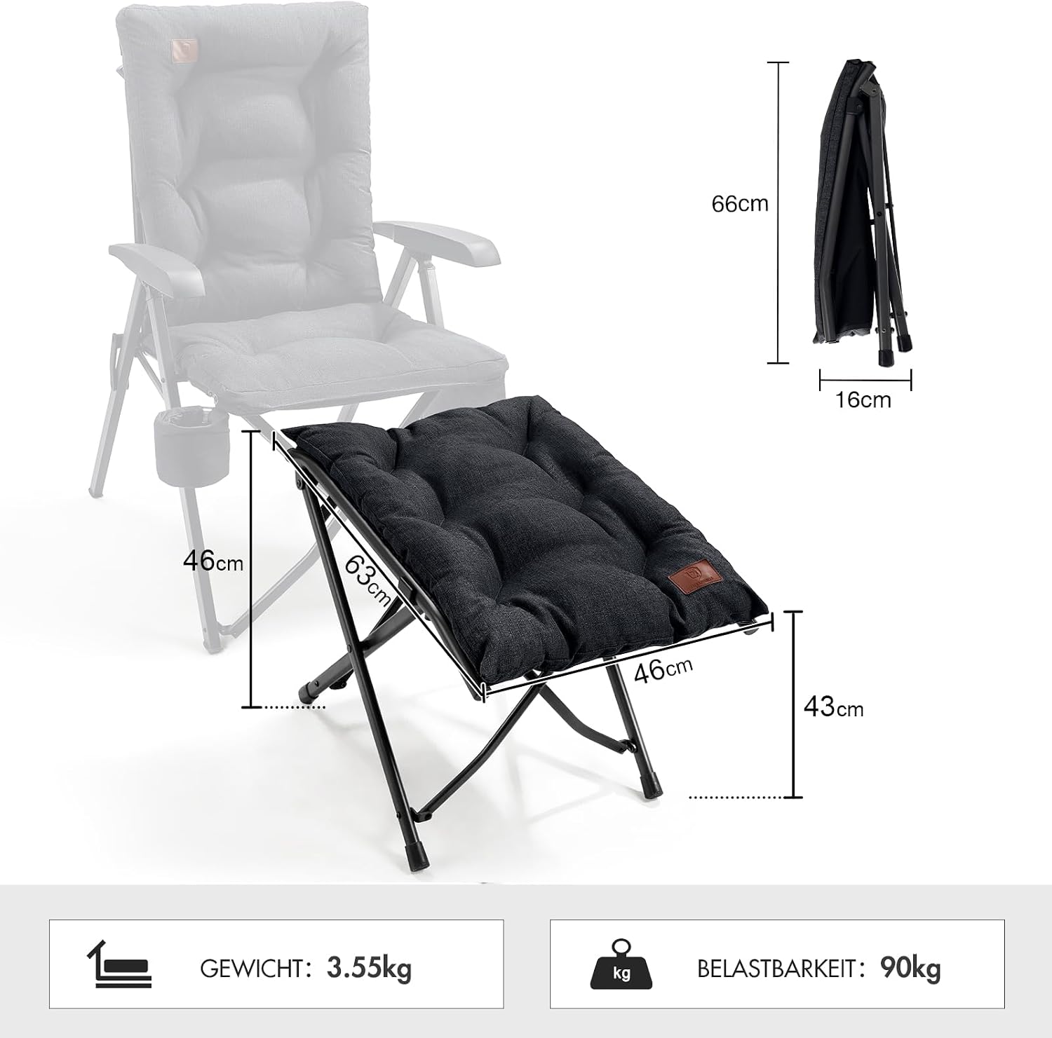Detalle de EVER ADVANCED Fußhocker Fußablage – Faltbar, gepolstert, 47 cm Höhe