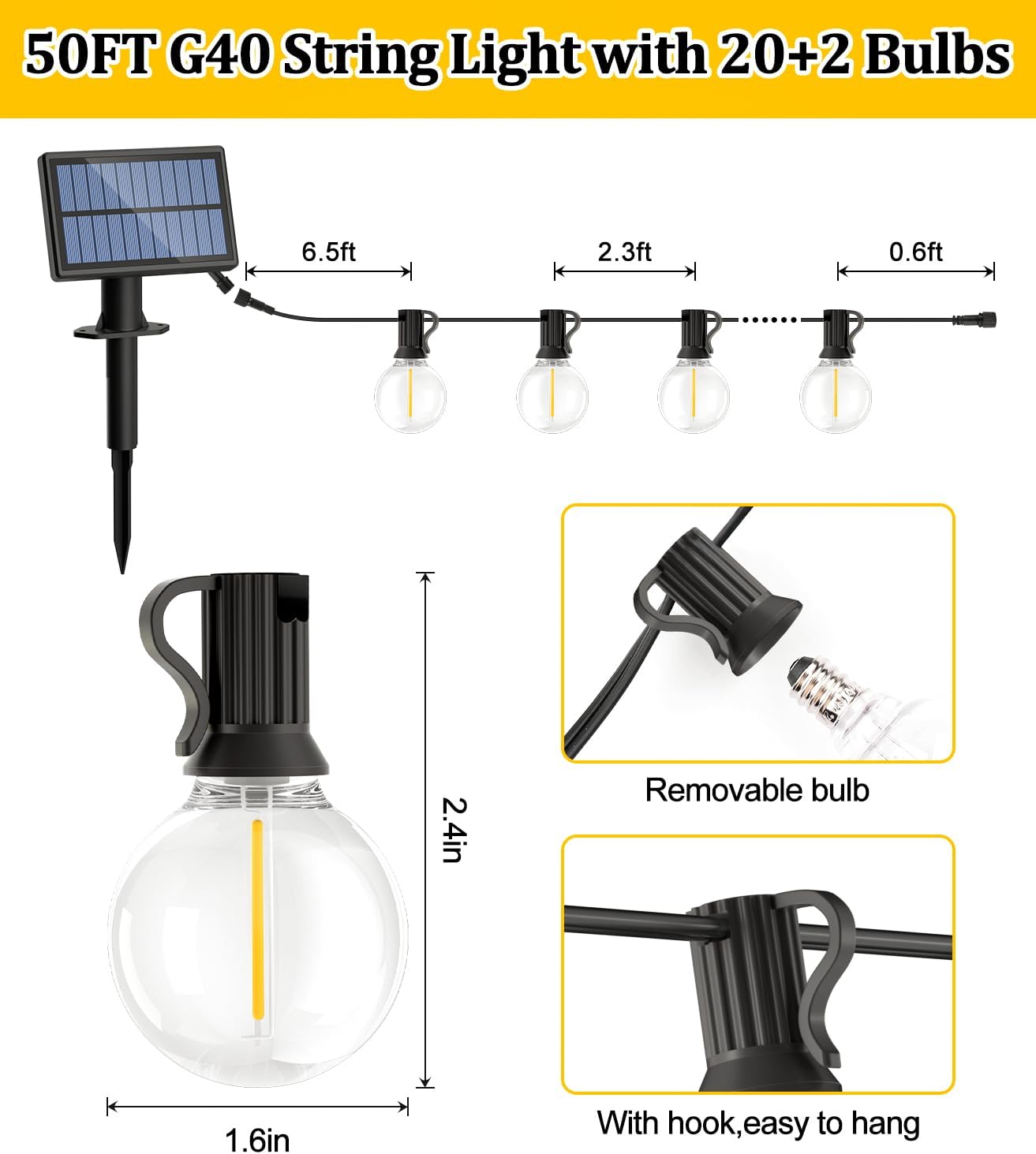 Thumbnail 3 de Solar String Lights Outdoor Garden 15M G40 LED