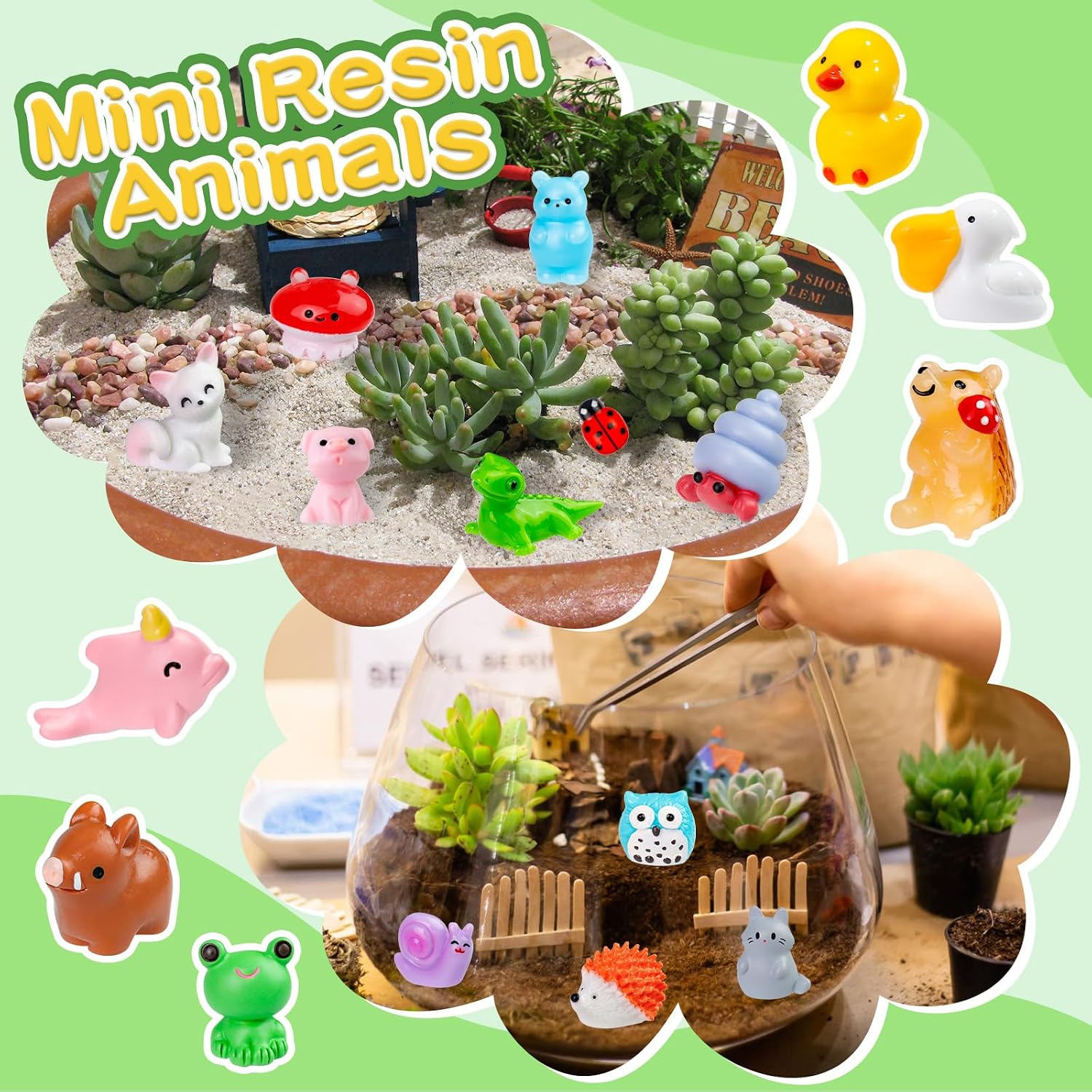 Detalle 2 de 200 Pcs Mini Patio Miniatures: Colorful Resin Animal Figures for Fairy Gardens & Dollhouses