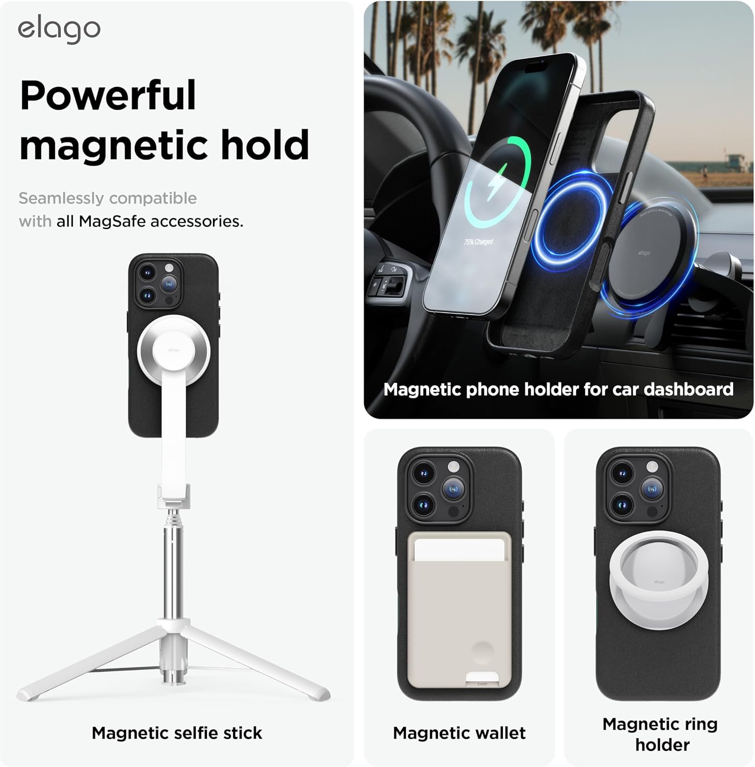 Detalle de elago Coque cuir magnétique MagSafe pour iPhone 16 Pro – vegan, antichoc et résistante à l’eau