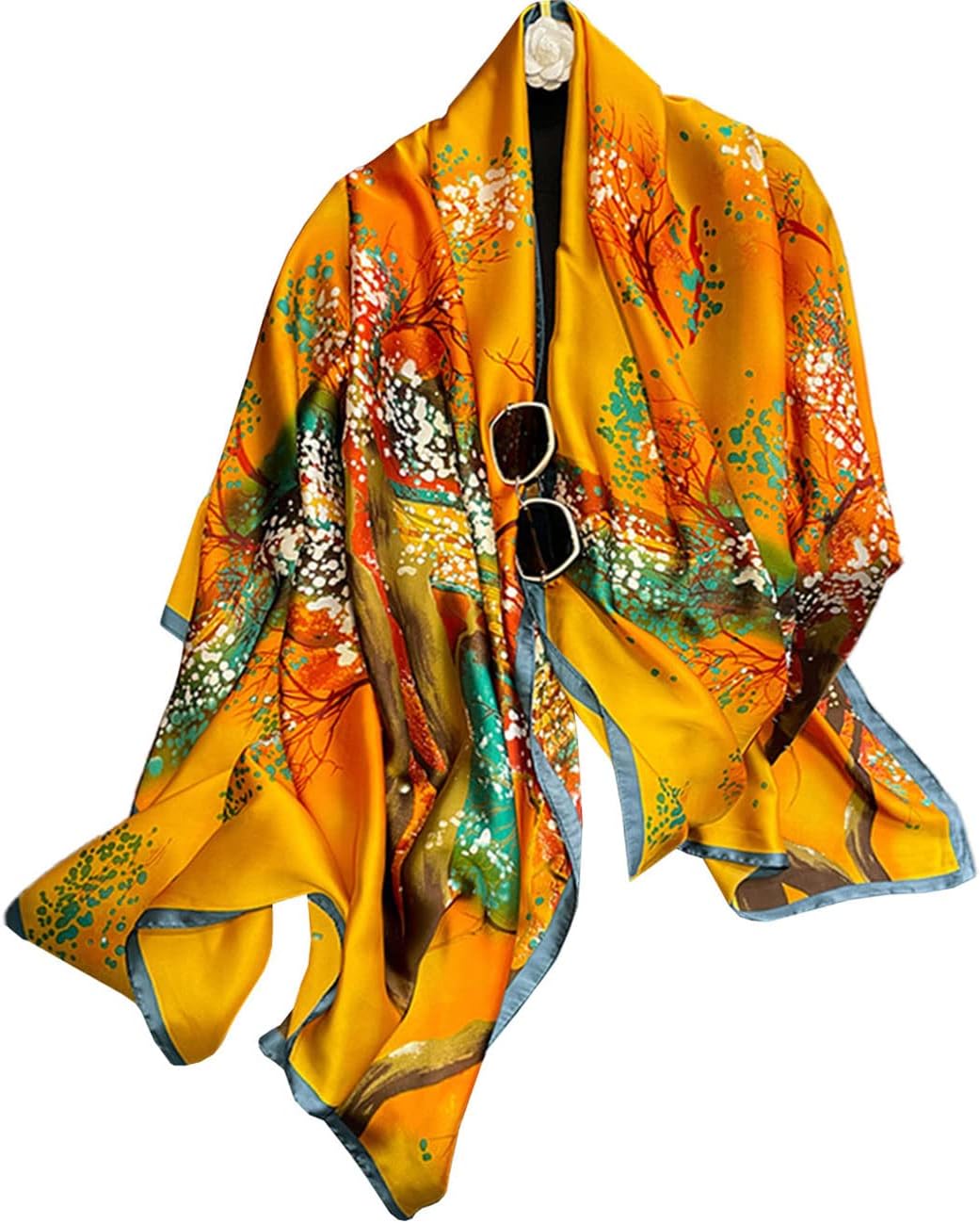 Thumbnail 1 de MAIRY Women's Silk Scarf: Lightweight Satin Floral Wrap (70.5 x 33 in)
