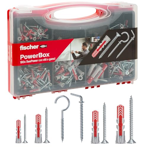 Fischer PowerBox 180 Tasselli DuoPower con Viti e Ganci – 360 pezzi