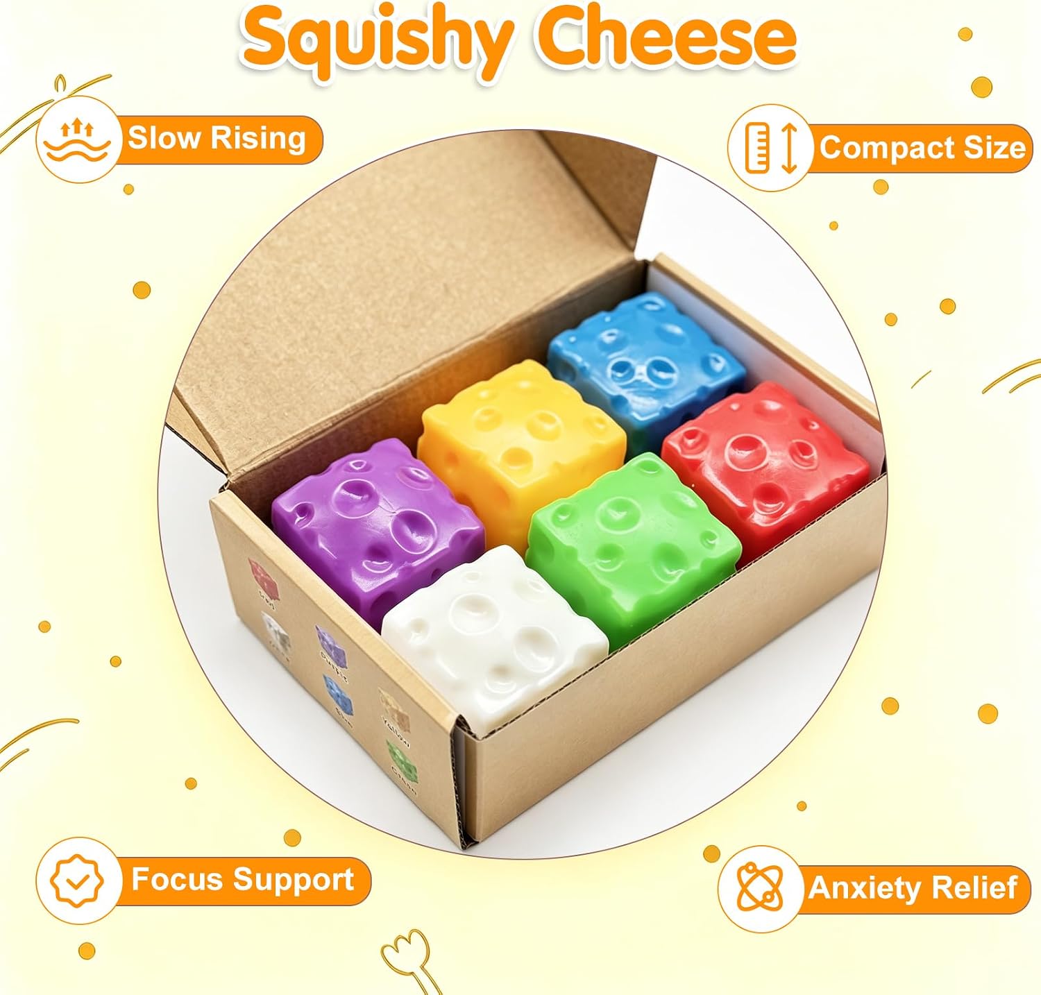Detalle de INMT Cheese Squishy Fidget Toys, 2.4-Inch Slow-Rising TPR Set of 6