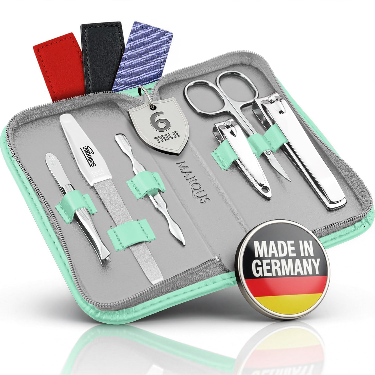 Detalle de marQus Maniküre-Set Solingen (6-teilig) im Kunst-Leder-Etui, glanzvernickelter Stahl für Damen & Herren