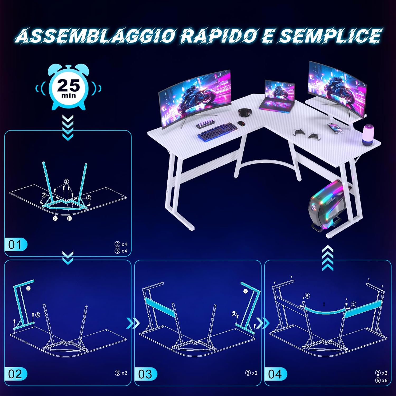 Detalle 2 de JUMMICO Scrivania Angolare 120x120 cm: scrivania gaming a L con supporto monitor reversibile