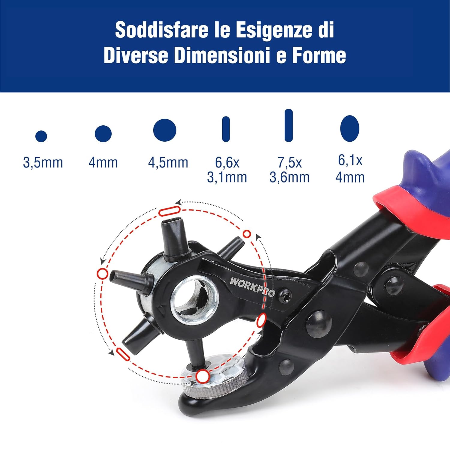 Thumbnail 5 de WORKPRO Pinza Fustellatrice: 6 punzature intercambiabili per cuoio, pelle, tessuto e carta