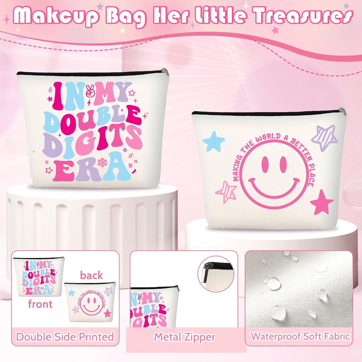Detalle 2 de 10 Year Old Girl Birthday Gifts Set (10th Birthday Gift Ideas) with 20oz Water Bottle, Makeup Bag, Hair Accessories & More