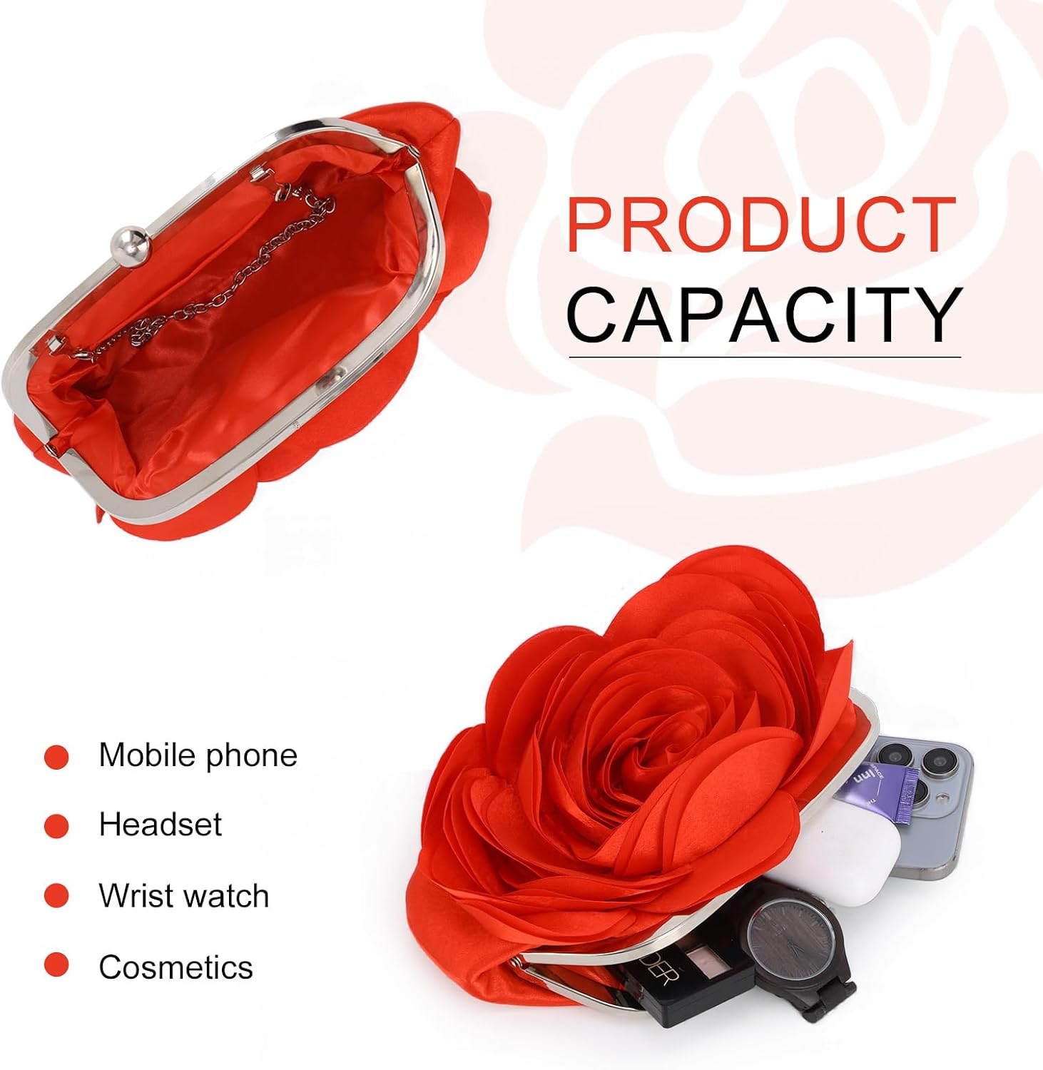 Detalle 2 de Fecialy Floral Satin Evening Bag 26cm