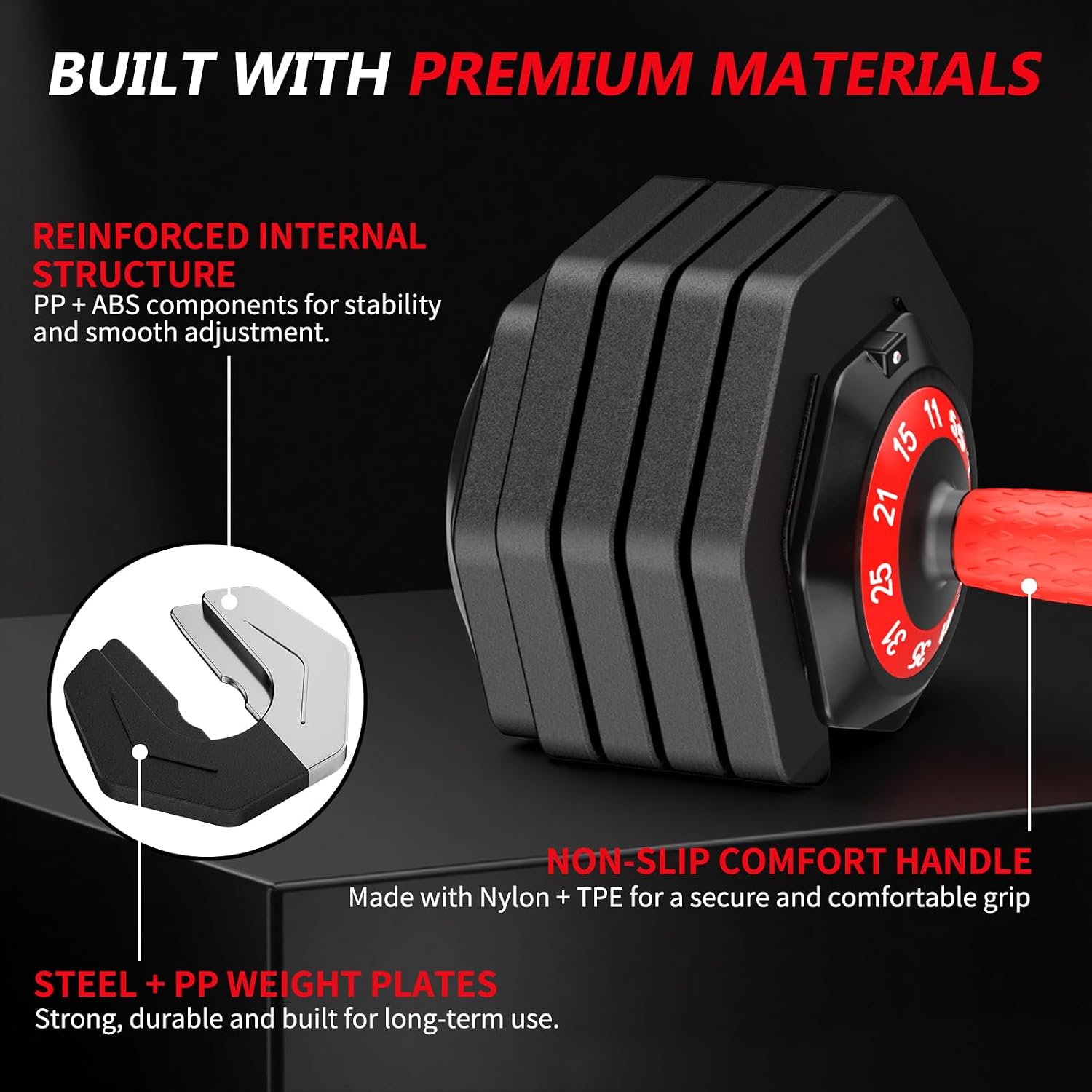 Detalle 2 de MouldBody 1 Adjustable Dumbbell Set, 10-in-1, 50 lb Pair with Storage Base