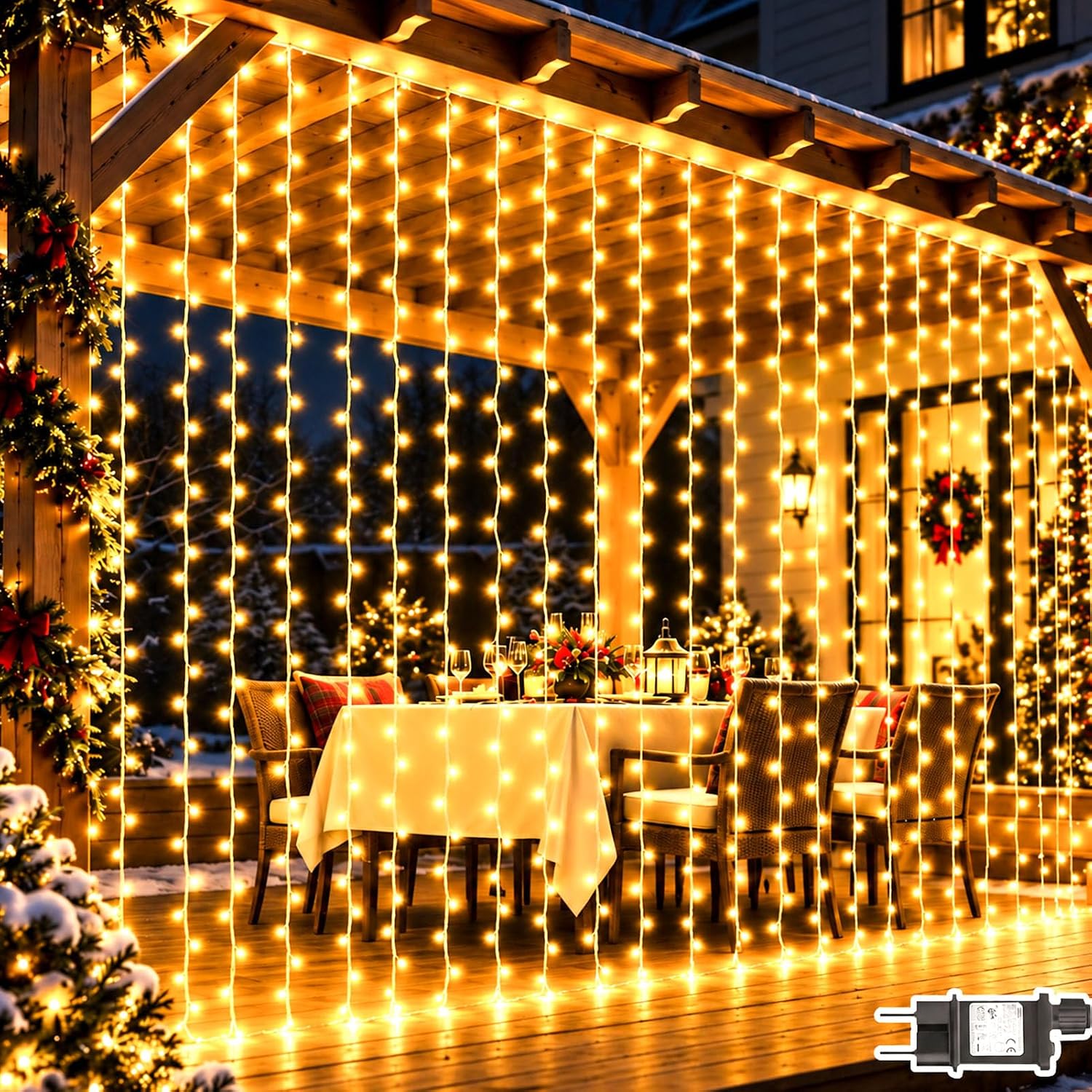Detalle de yowin SW-LSL-3X6-600 lichtgordijn met 300 warmwitte leds en IP65