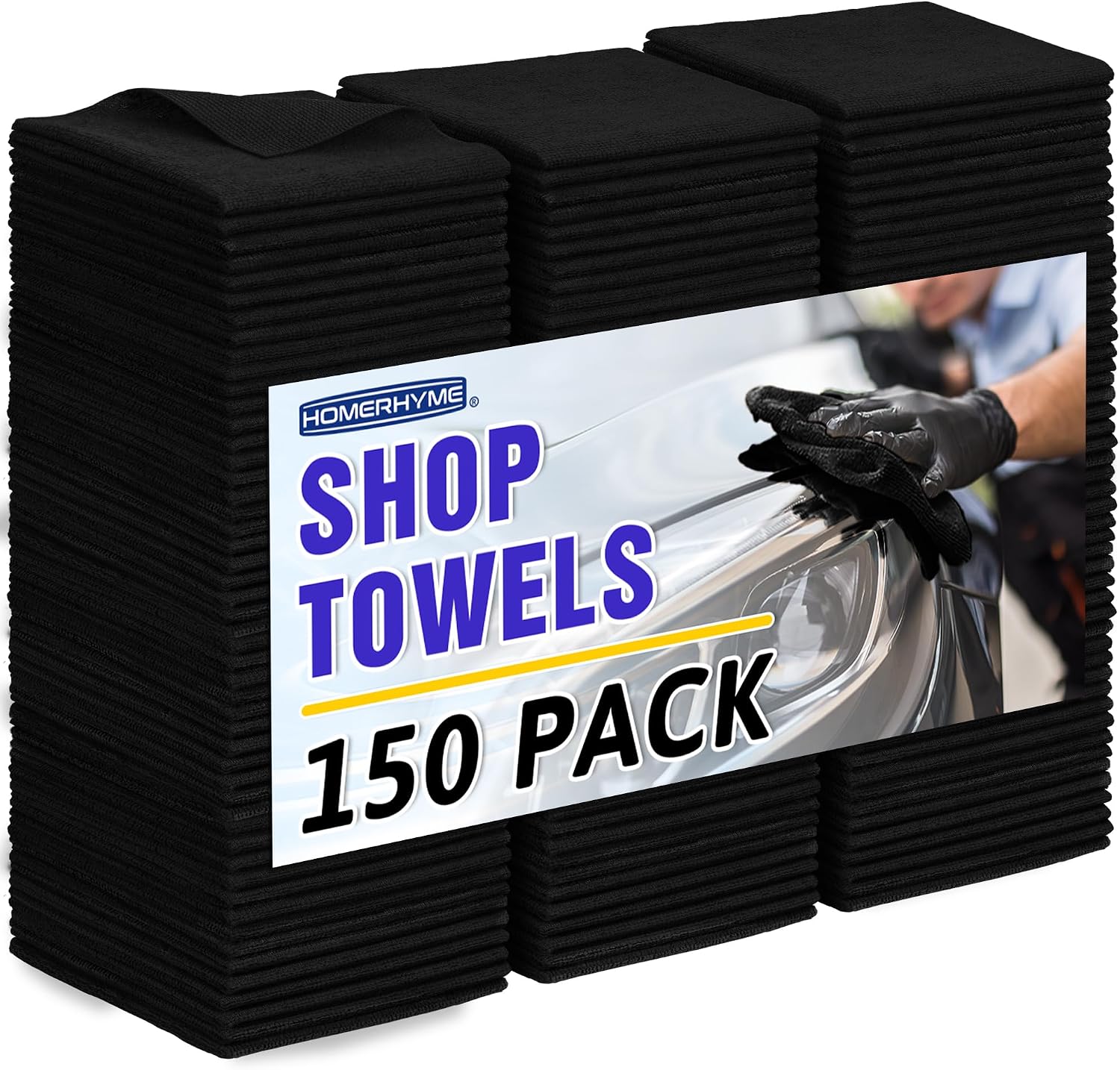 Detalle de HOMERHYME HR25E-ST150PC-BK Microfiber Cleaning Cloths, 150-Pack, Black