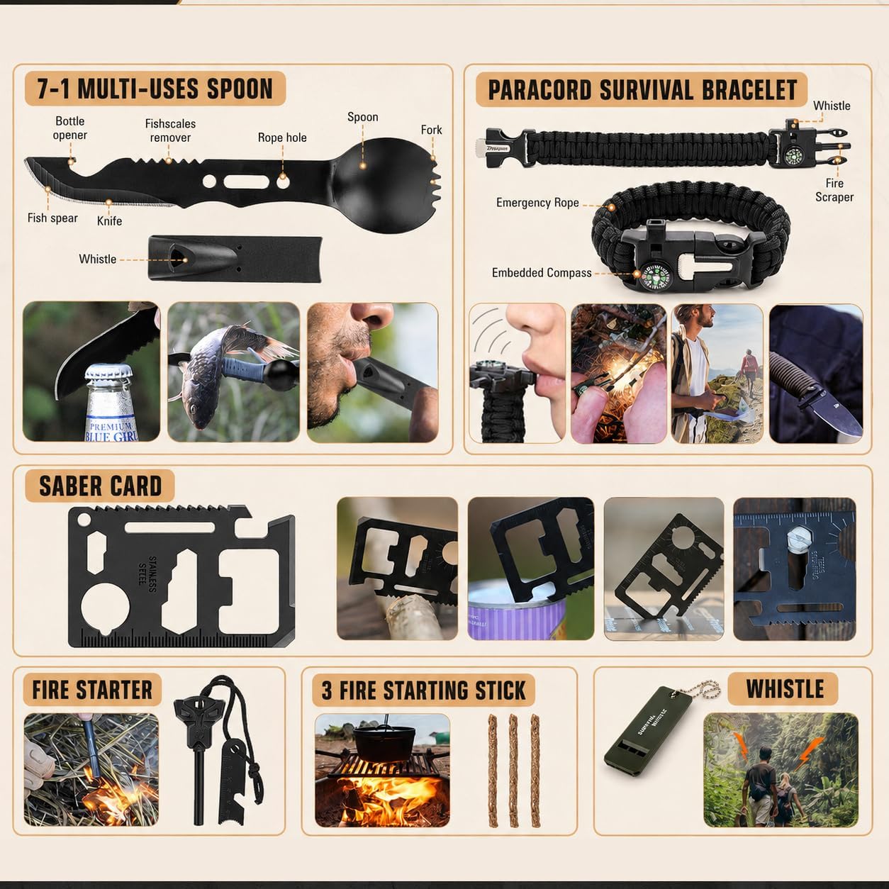 Detalle 1 de HIHEGD HHG-BIGQSGJ 250-Piece Survival Kit with MOLLE-Compatible Bag