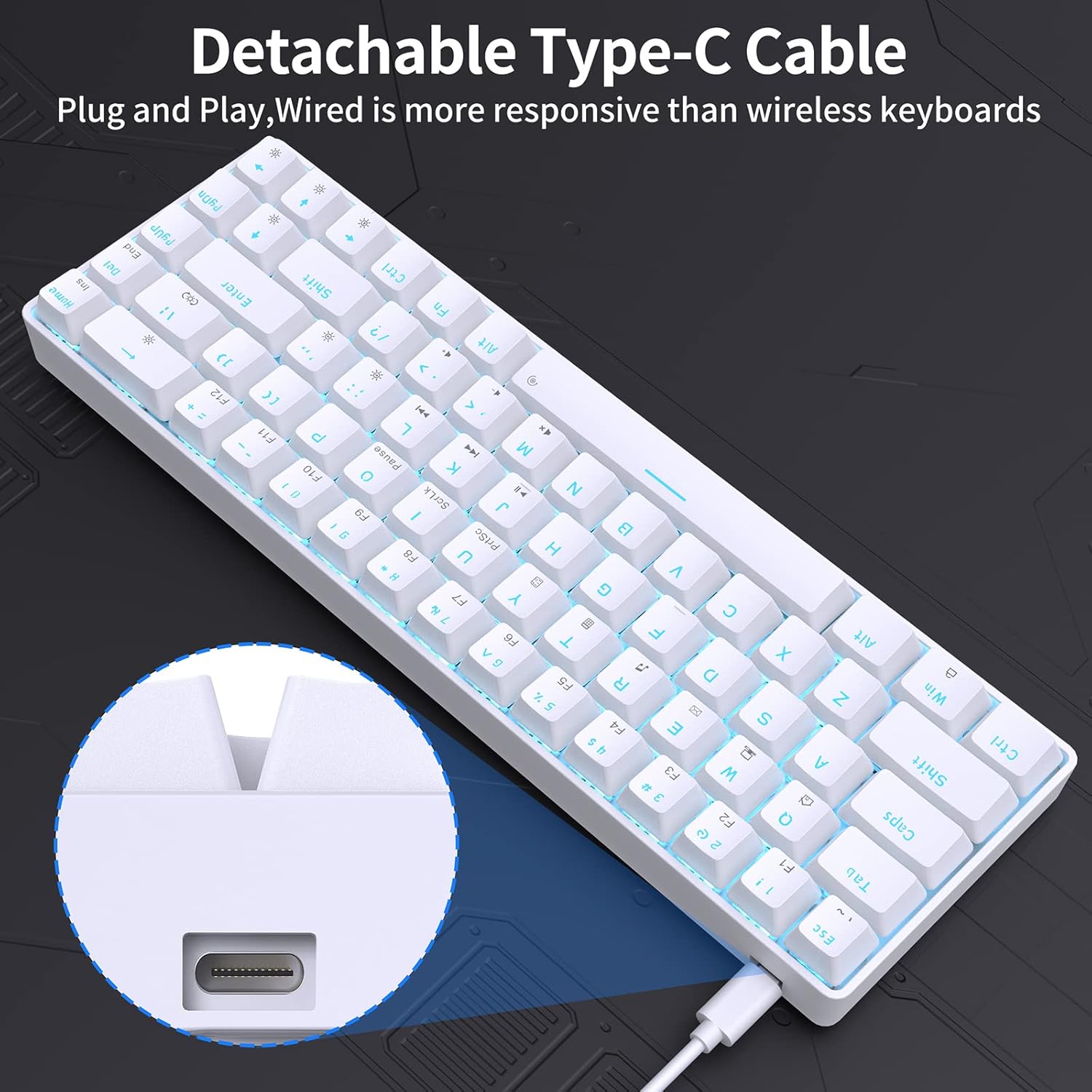 Thumbnail 6 de Dierya T68SE – Clavier gamer mécanique 60% câblé à switches rouges, rétroéclairage LED fixe (T68SE)