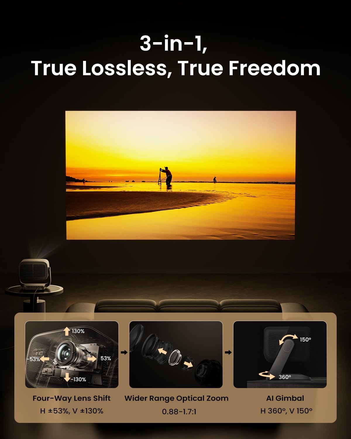 Detalle de JMGO N3 Ultimate Triple Laser 4K Projector: True Lossless 4K Home Cinema in a Compact Package