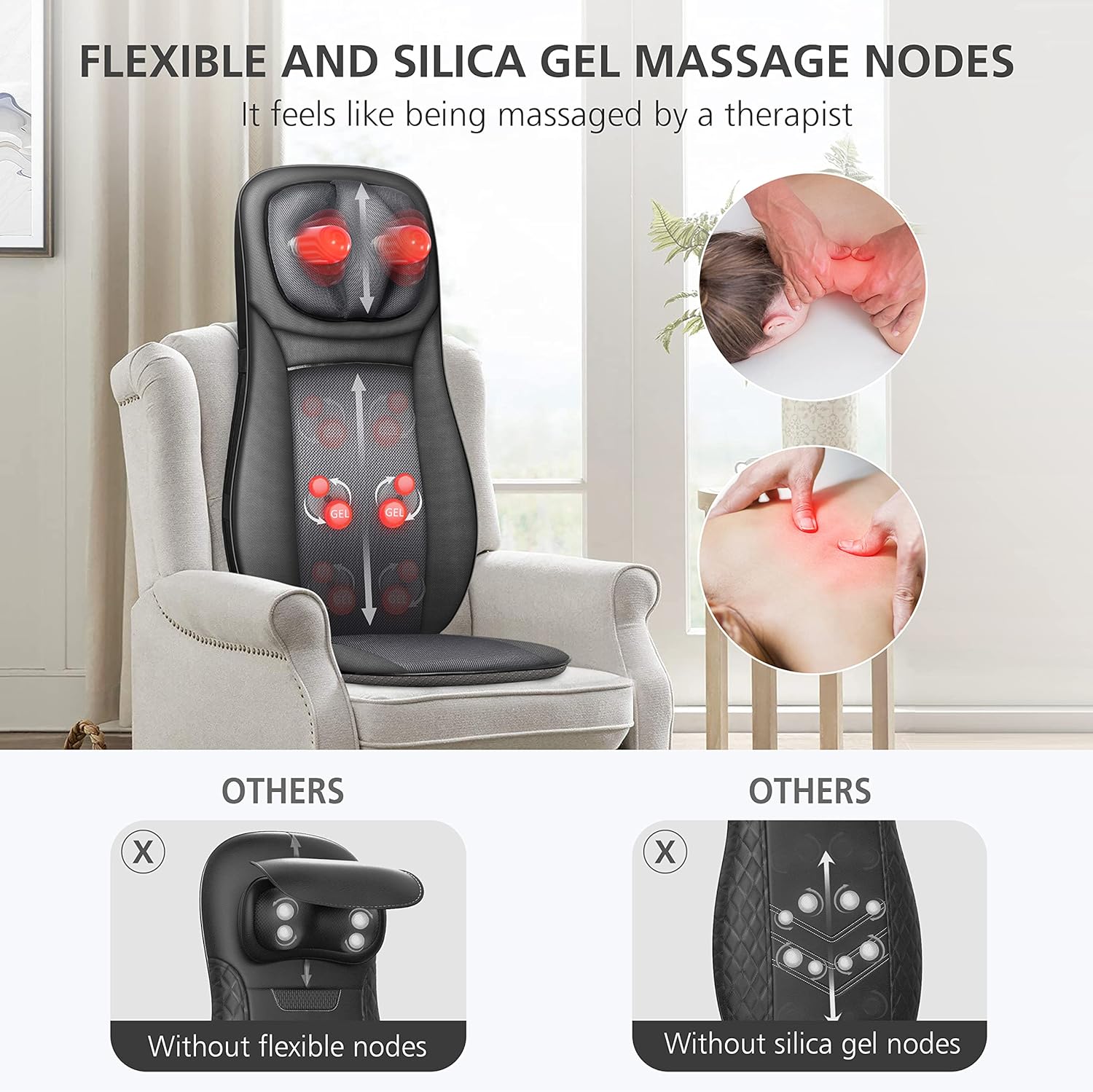 Detalle 2 de Snailax Fauteuil Massant Shiatsu Coussin de Massage Dos avec Chaleur – Massage du cou et du dos, confort bureau et maison