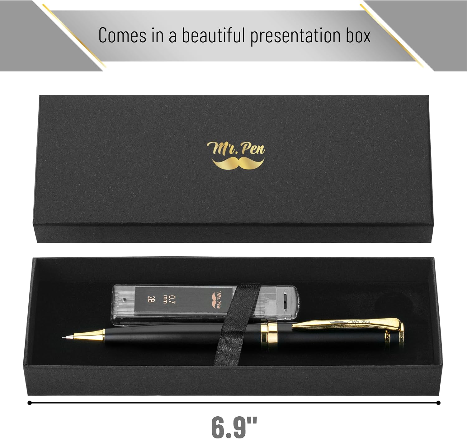 Detalle de Mr. Pen 0.7mm 金属製シャープペンシル ブラック×ゴールド、2B芯ケース・ギフトボックス付き