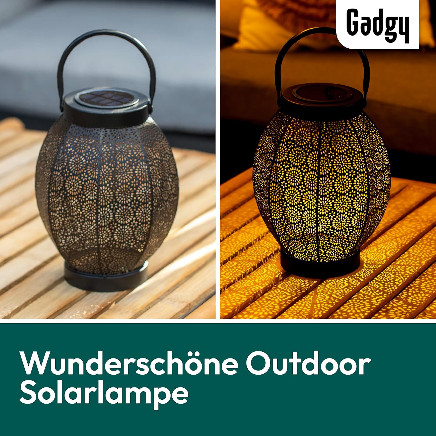 Detalle 2 de Gadgy Solar Laterne Außen – Orientalische Hänge- oder Tischlampe im Blumen-Design