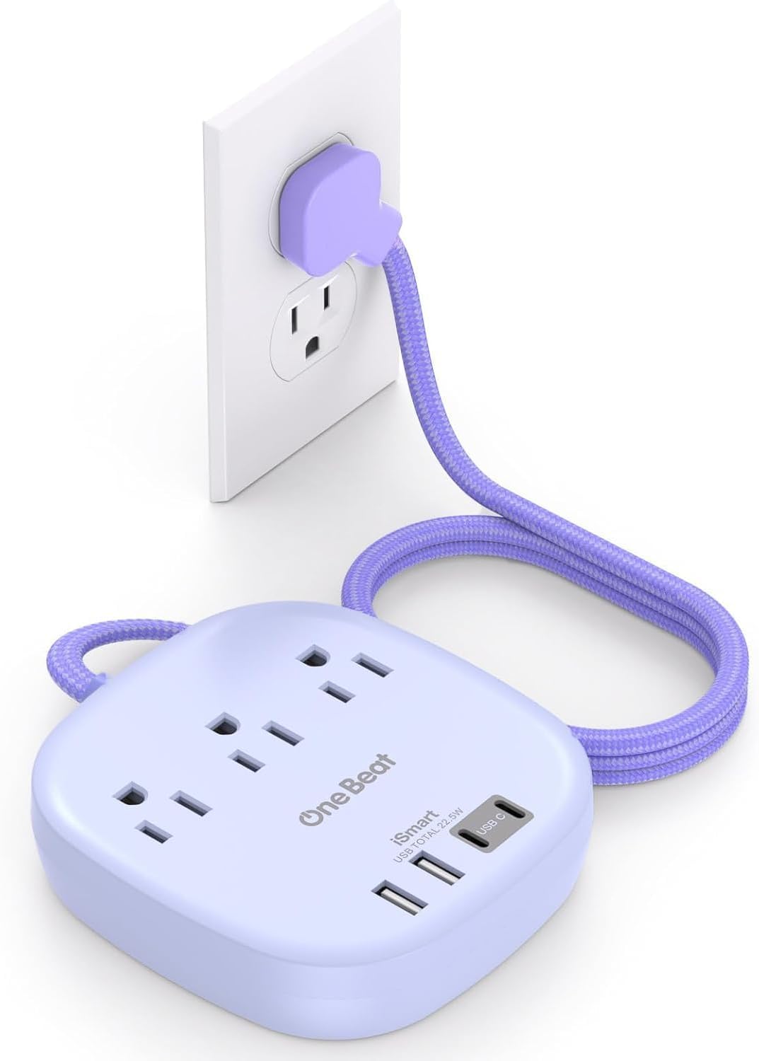Detalle de One Beat THUS03UC Power Bar, 6 ft Cord, Flat Plug, 3 Outlets and 4 USB Ports