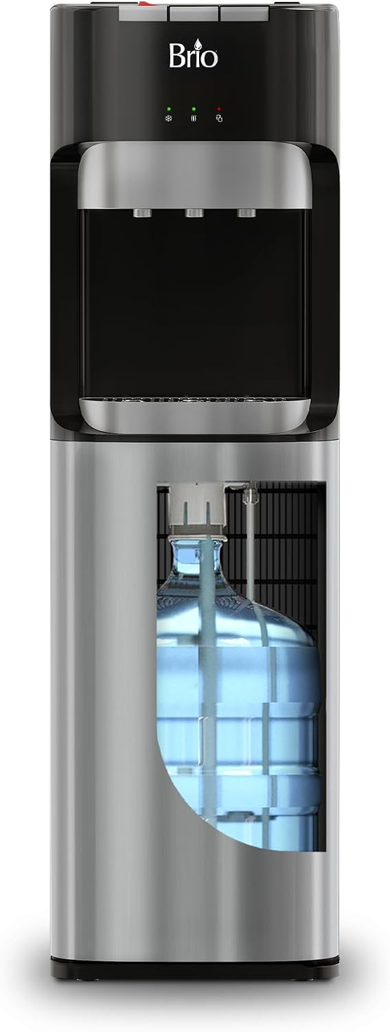 Brio Bottom Load Water Cooler Dispenser for 5 Gallon Bottles – 3 Temperatures with Child Lock and LED Bottle Alert