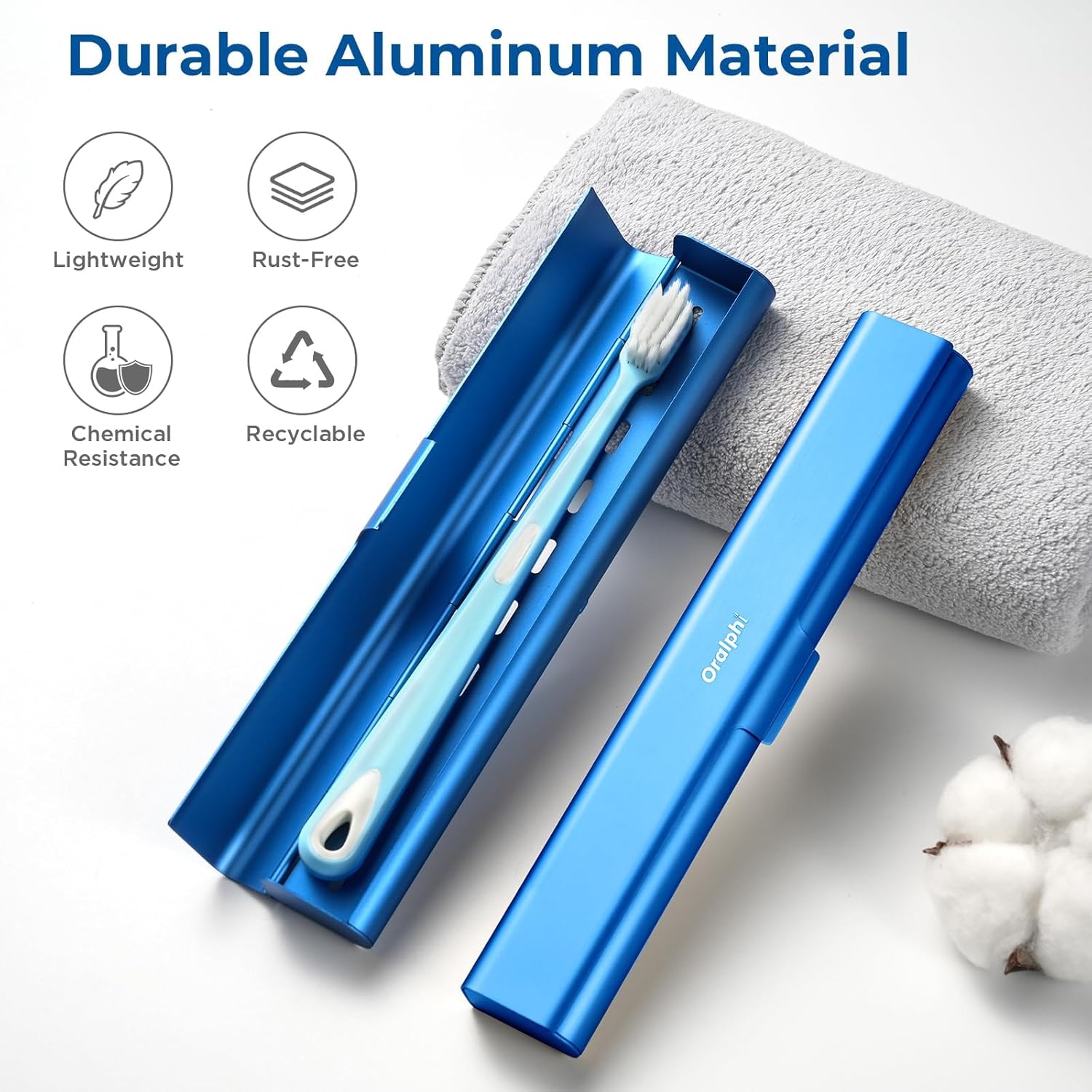 Detalle de Oralphi aluminium toothbrush travel case (blue) – portable manual toothbrush holder