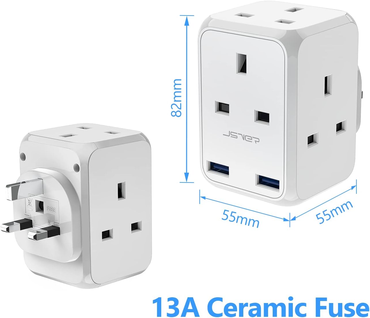 Thumbnail 4 de JSVER 4 Way Plug Adapter 13A with 2 USB Ports 🔌