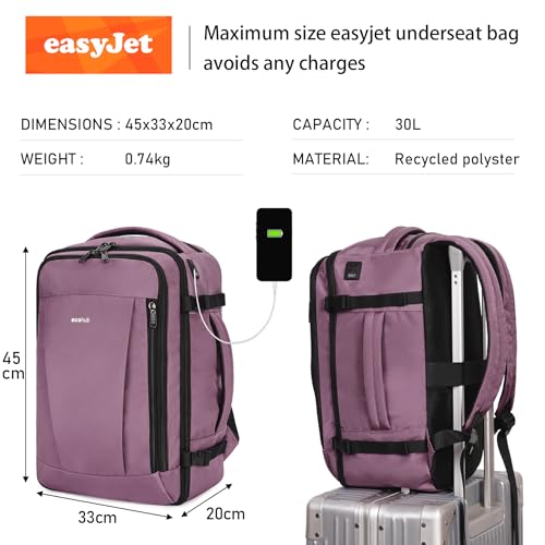Detalle de ECOHUB 30L Mochila Rosa para Cabina Easyjet: organización, comodidad y sostenibilidad