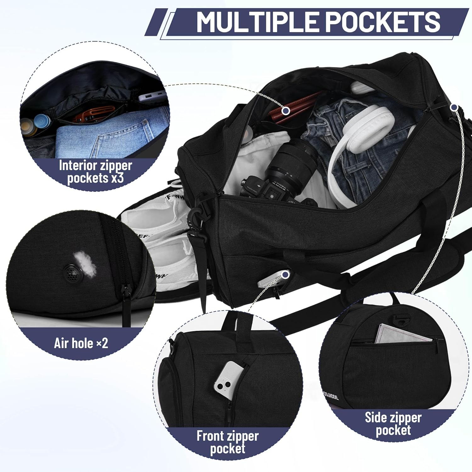 Detalle de BECOJADDE 35L Gym Bag Review: a practical travel sports duffle for daily gym use