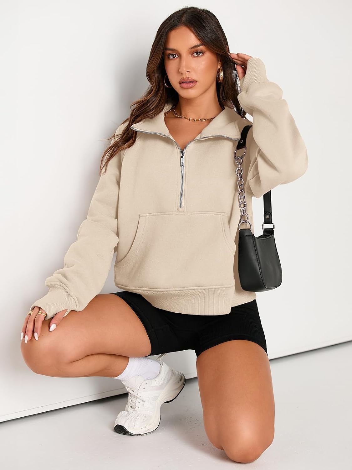Detalle de AUTOMET Cropped Quarter-Zip Fleece Hoodie for Women