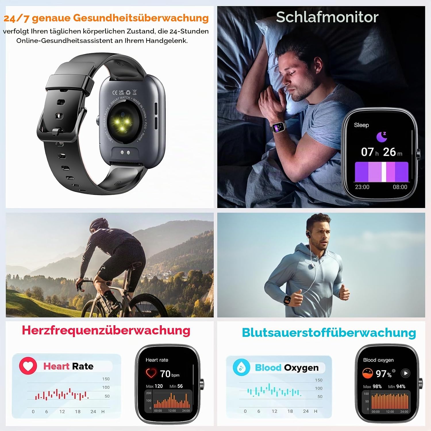 Thumbnail 2 de Jugeman Smartwatch mit 1,91-Zoll Display, Bluetooth-Anrufen und 110+ Sportmodi