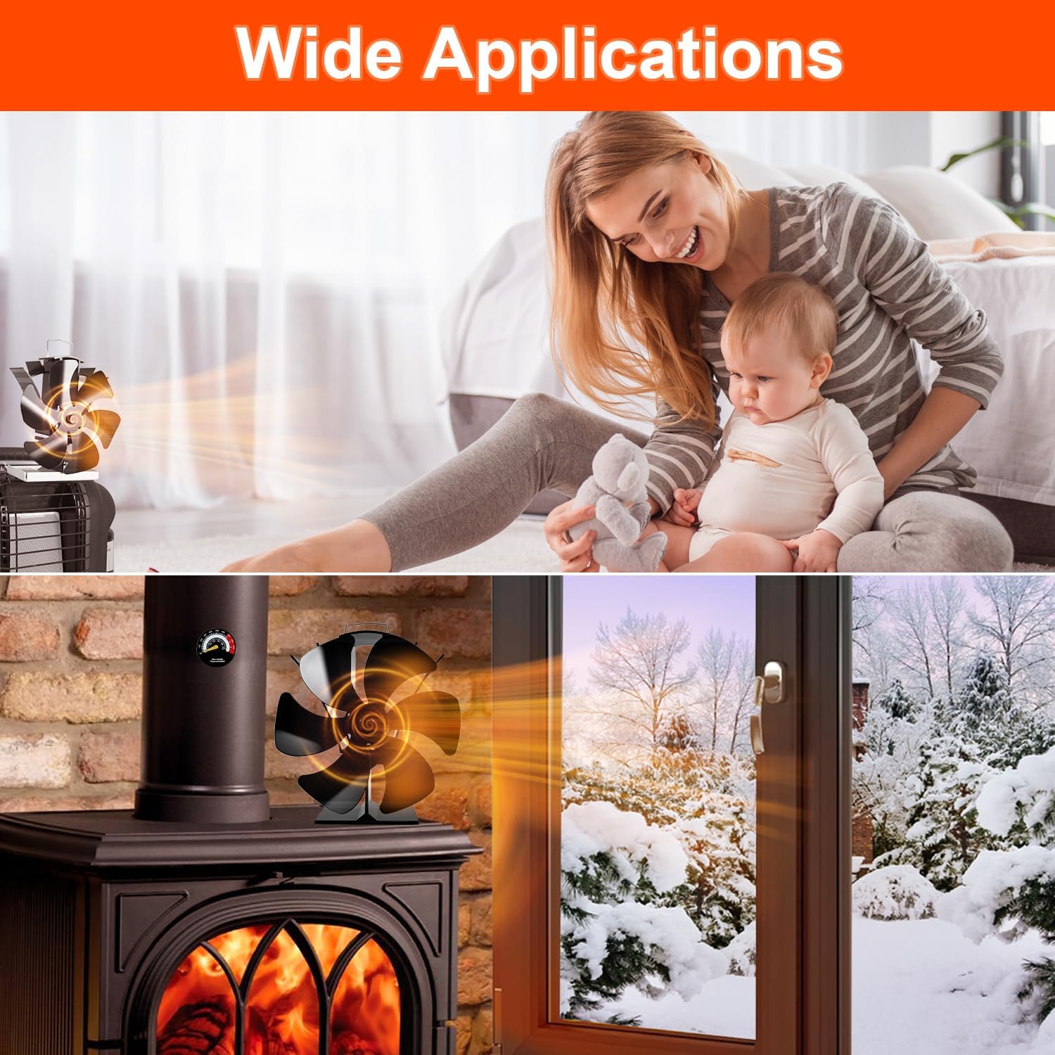 Thumbnail 1 de VODA VDSF685BUTB 6-Blade Heat-Powered Stove Fan with Bracket