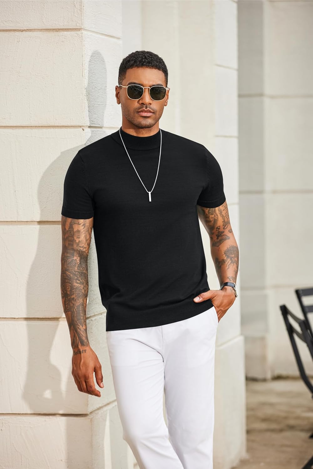 Detalle de COOFANDY maglietta da uomo a collo alto a maniche corte, slim fit basic