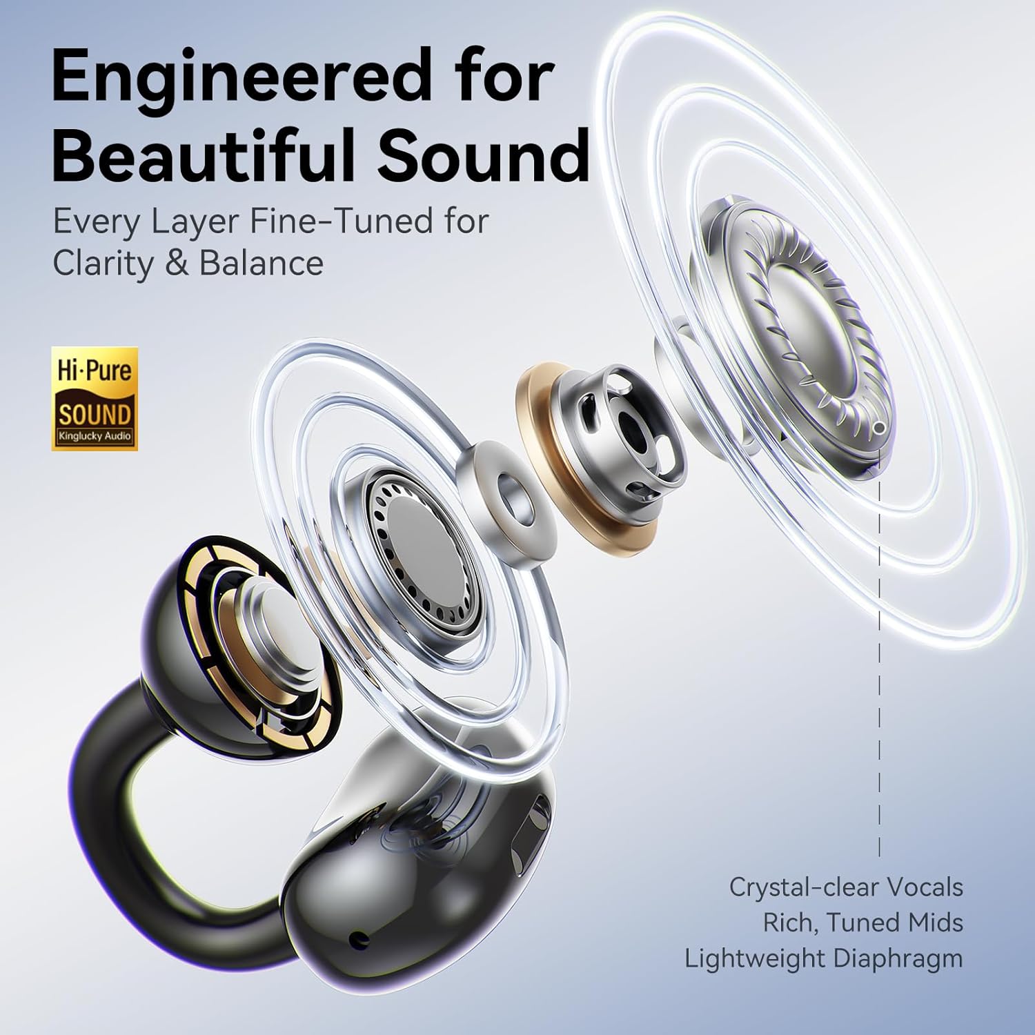 Thumbnail 3 de Kinglucky Jewelry-Inspired Clip-On Open-Ear Bluetooth Earbuds with Removable Crystal Earrings (Black)