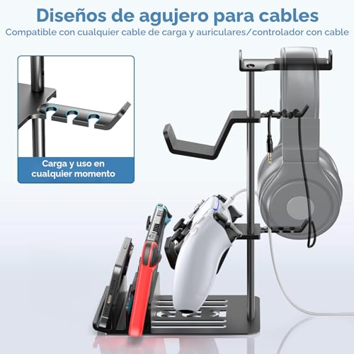 Detalle de KDD Soporte Auriculares Gaming Universal con Organizador de Cables y Barra de Aluminio