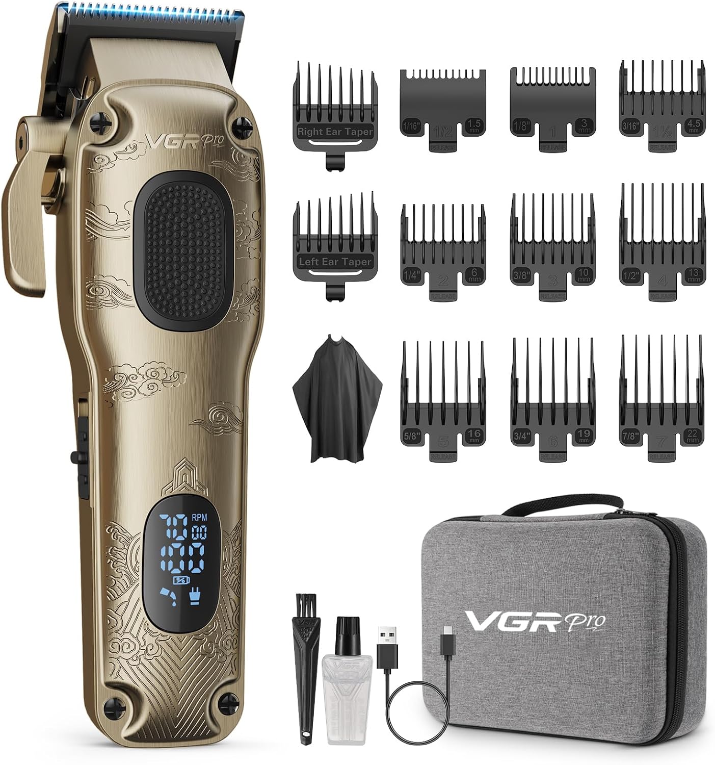 Thumbnail 6 de VGRPRO Haarschneidemaschine Profi – kabellos, LED-Anzeige, 11 Führungskämmen, Etui