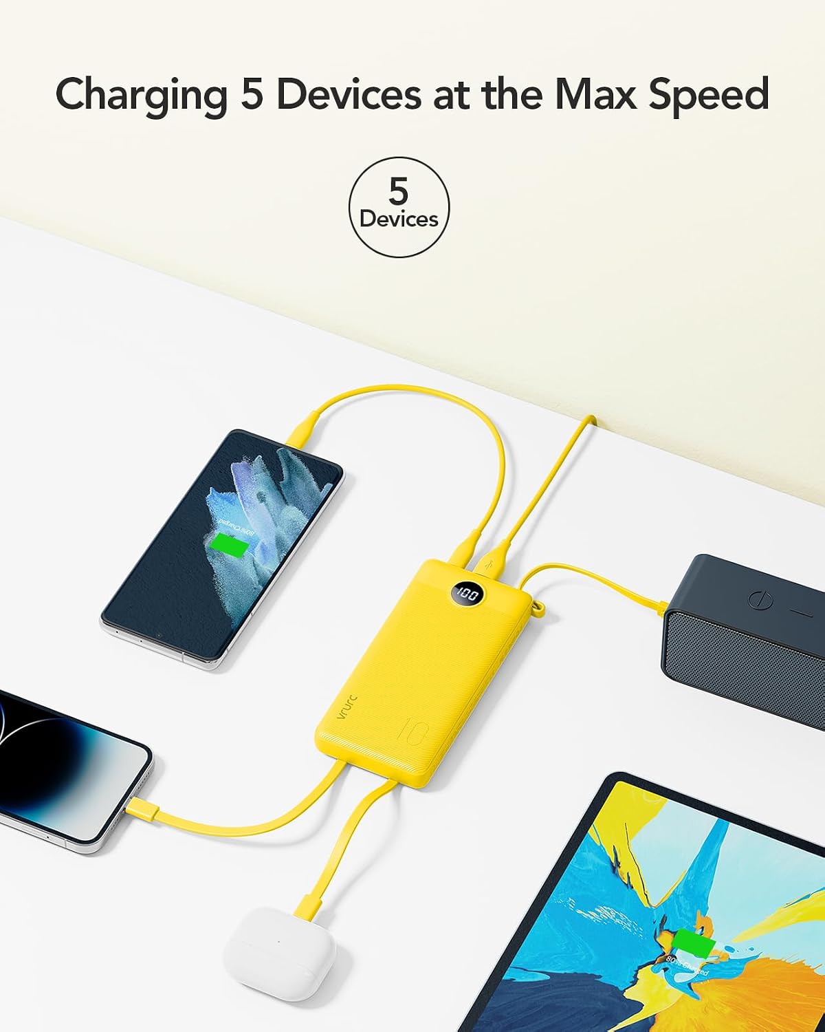 Thumbnail 3 de VRURC T1116 10,000mAh Power Bank with Built-In Cables and LED Display