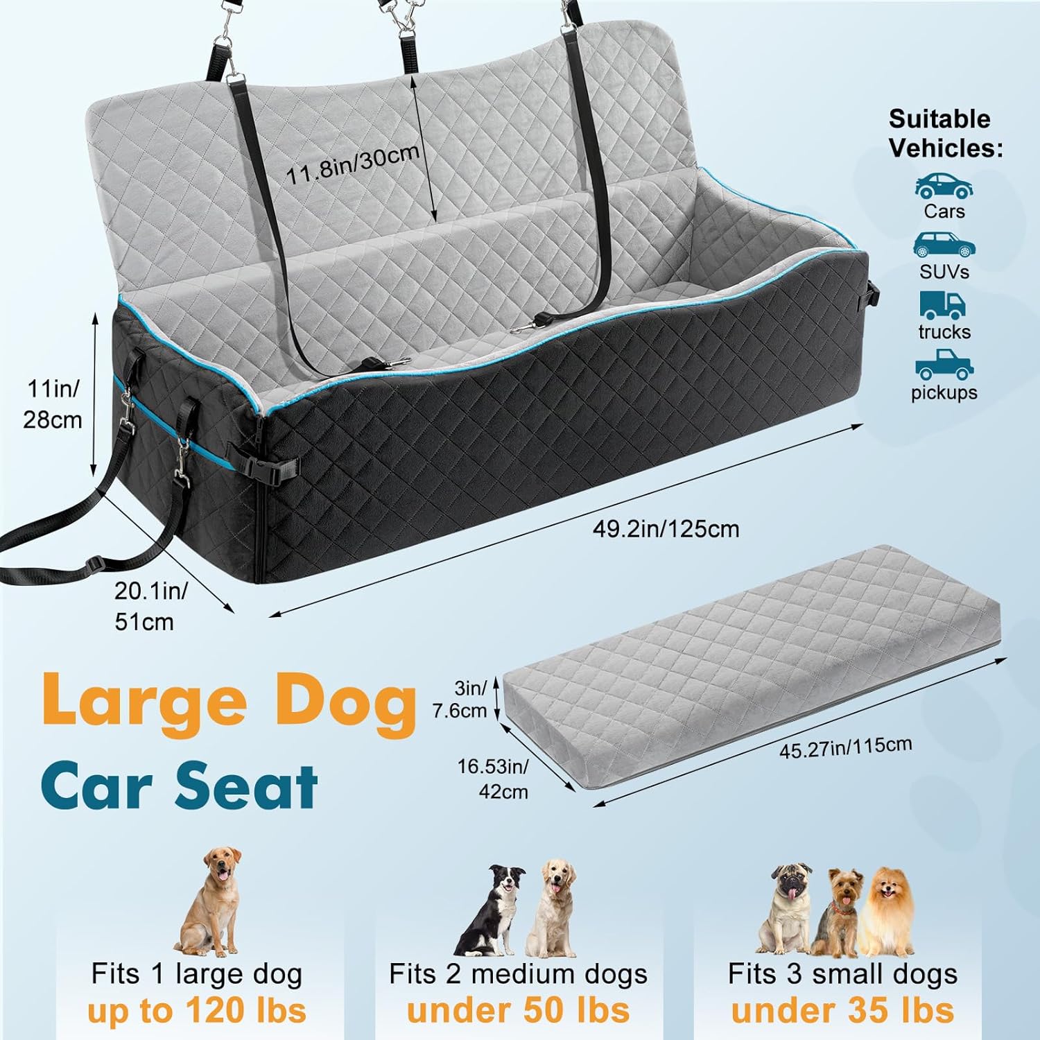 Detalle 2 de Tivray Large Dog Car Seat: A practical booster bed for big dogs on the move