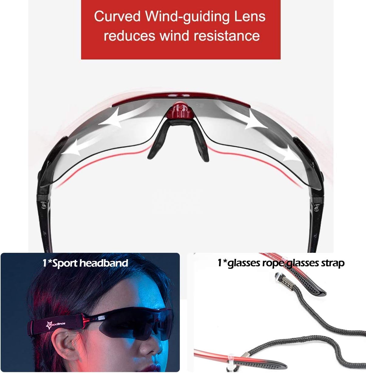 Detalle 2 de ROCKBROS Polarised Cycling Sunglasses with 5 Interchangeable Lenses (TR90 unbreakable frame)
