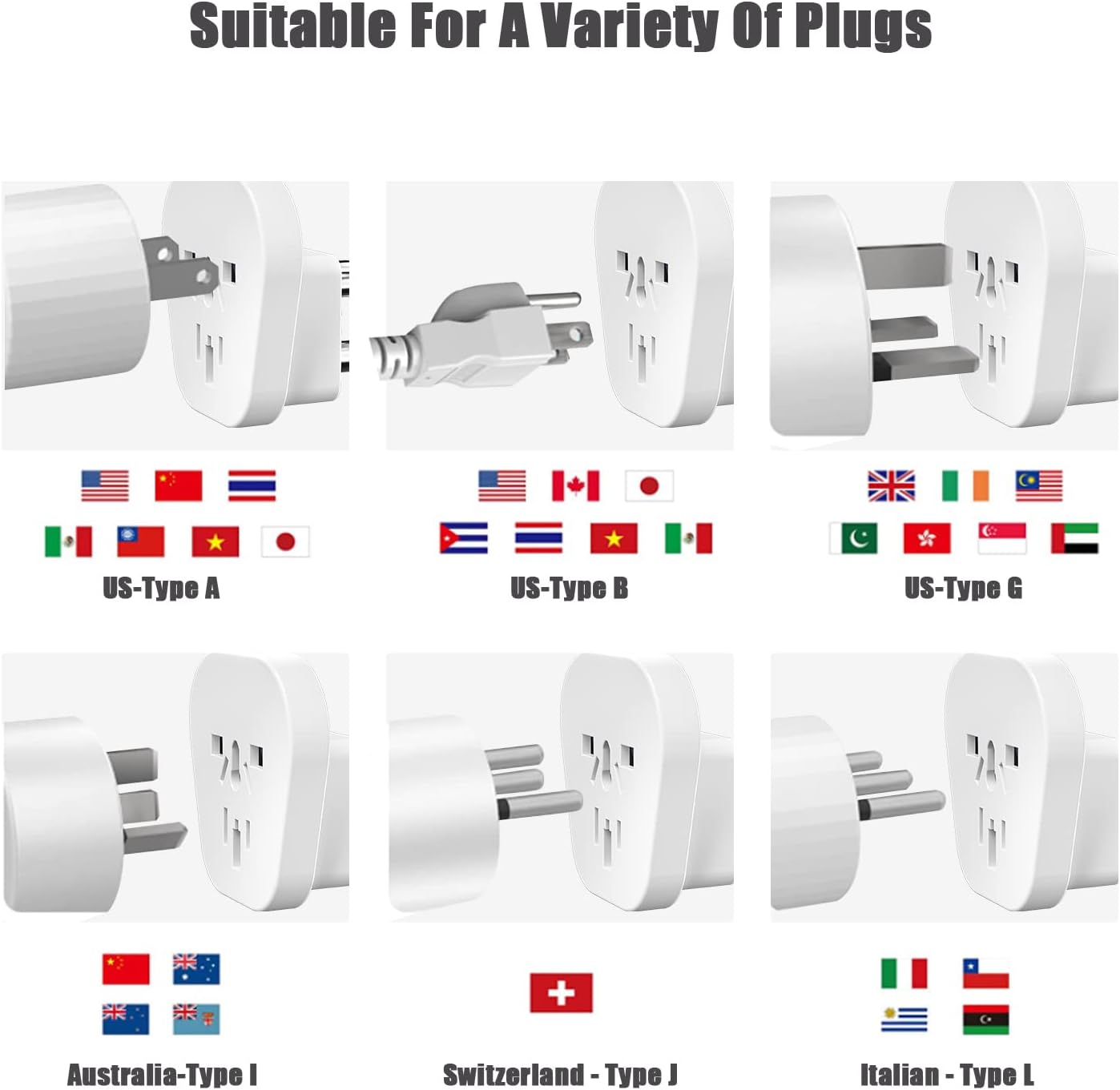 Thumbnail 2 de 2 Stück Universal-Reiseadapter für Indien – Klein-EU 4.0 mm zu Typ D (UK/CH/IT/US/AU auf Typ D), 2500W, Weiß