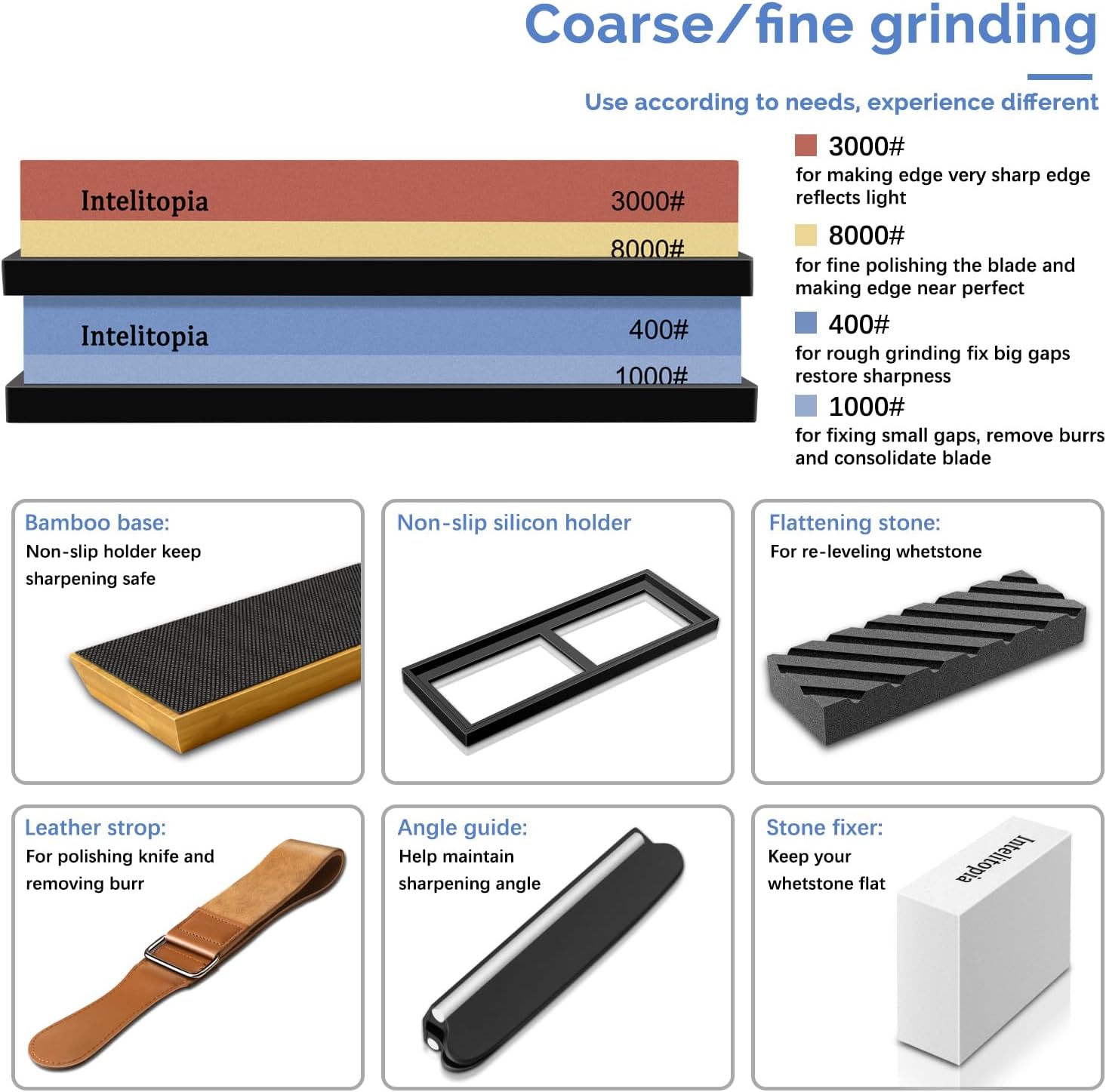 Detalle de Intelitopia MDS00A Knife Sharpening Stone Set, 400/1000 and 3000/8000 Grit