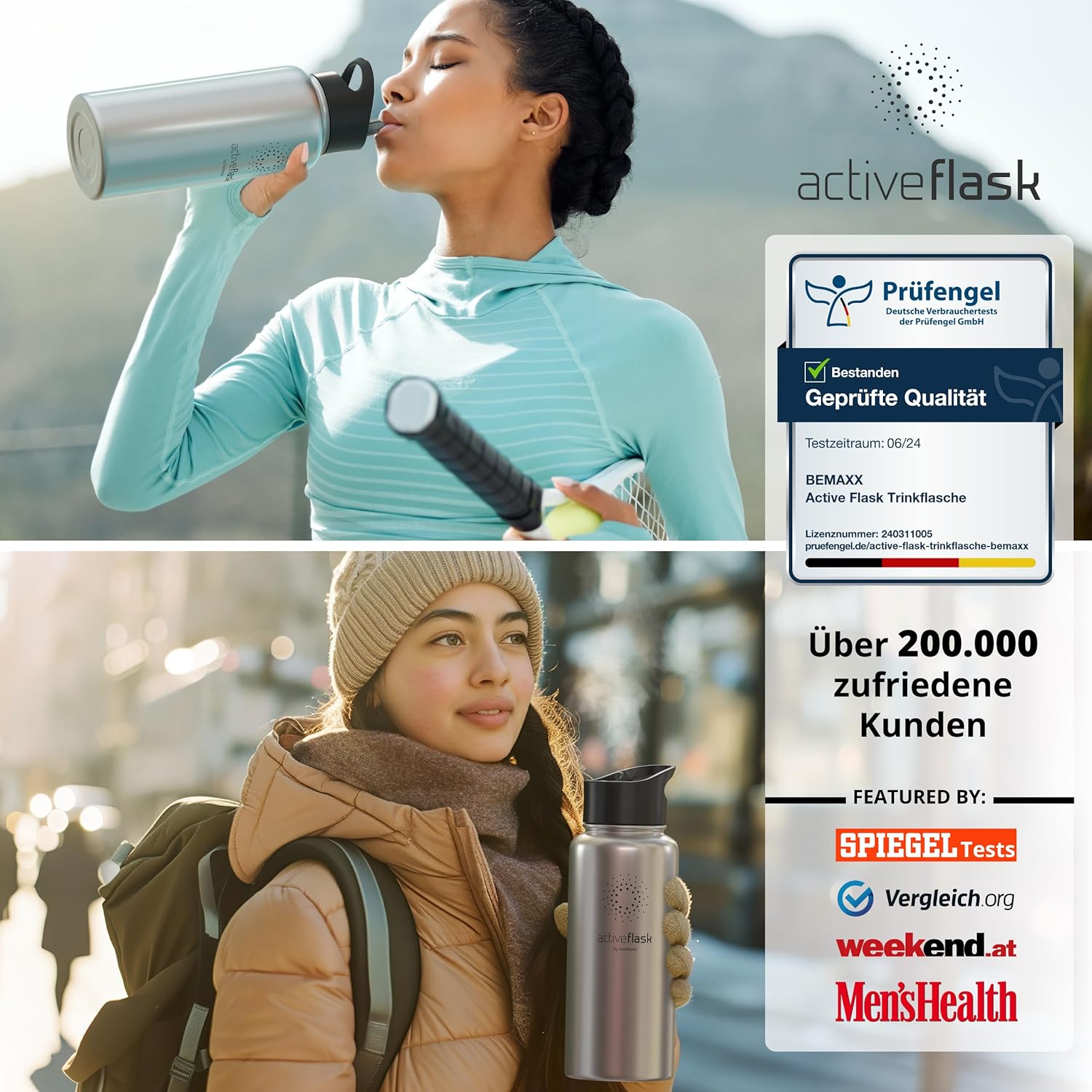 Thumbnail 6 de Trinkflasche Edelstahl ACTIVE FLASK mit Strohhalm & 3 Deckeln – auslaufsicher, BPA-frei, kohlensäuregeeignet