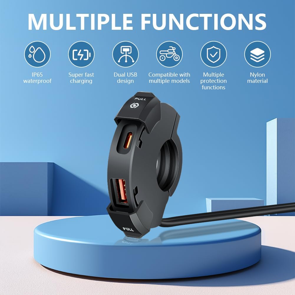 Thumbnail 5 de URAQT Waterproof Motorcycle USB Socket with 18W QC and 30W PD Type-C – Dual Fast Charger for 12V/24V Vehicles