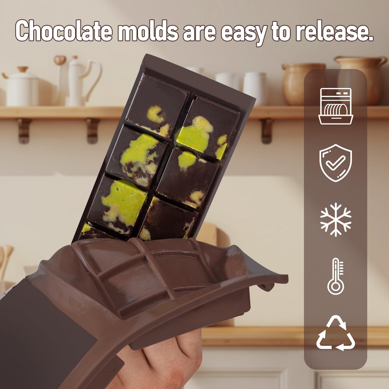 Detalle 2 de UWILLION Deep Chocolate Bar Mold Silicone 1 Inch Dubai Pistachio Bar 🍫