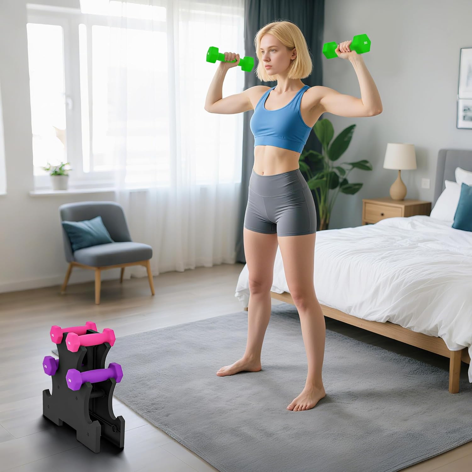 Thumbnail 5 de SPORTNOW Ensemble haltères hexagonaux 12 kg avec support