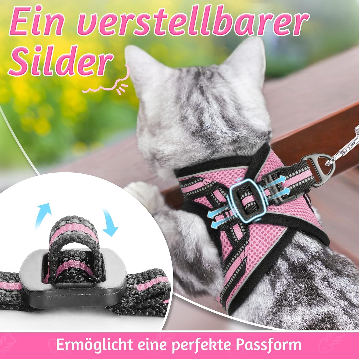 Thumbnail 6 de rabbitgoo Katzengeschirr mit Katzenleine-Set (ausbruchsicher, verstellbar) Rosa – für Kitten & Welpen